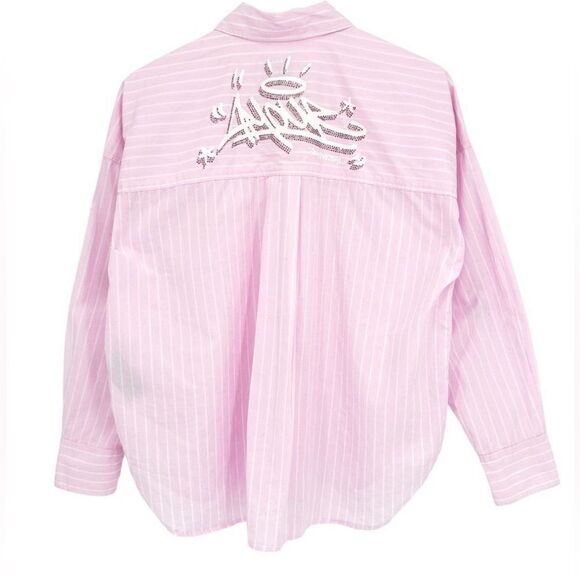 Zadig & Voltaire Tamara Pop Raye Beaded pink oxford Button-Up Shirt NWT large - Picture 3 of 8